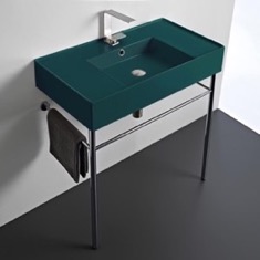 Modern Console Sink, Green Ceramic Sink, 32 inch